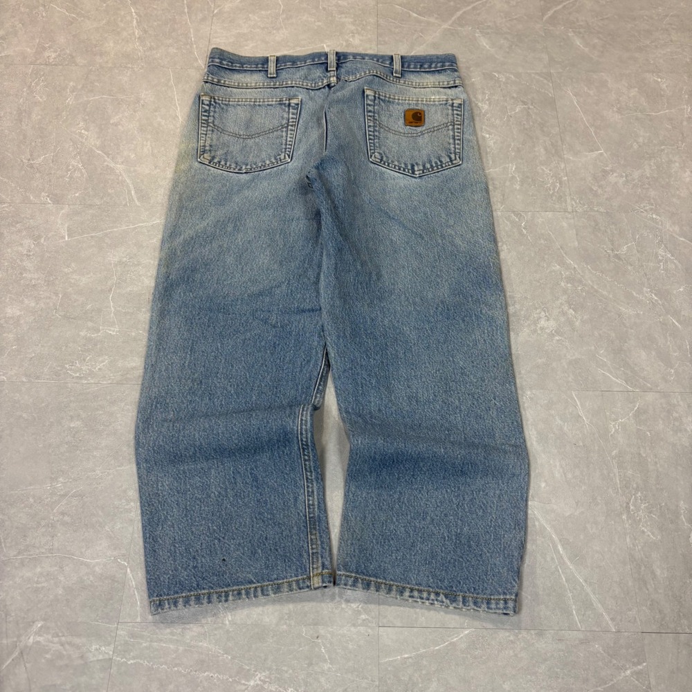 Carhartt B160DST Relaxed Fit Light Wash Denim Work Jeans Mens 35x30 Vintage Look